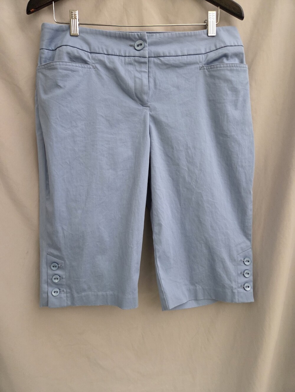 Tribal Light Blue Bermuda Shorts with Button Cuff Detail